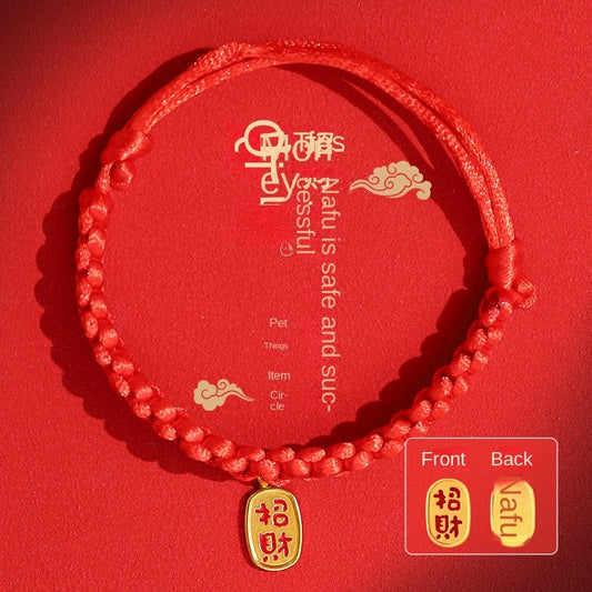 Lucky Red Pet Collar - Handmade Chinese New Year Necklace for Cats & Dogs, Adjustable Braided Rope with Gold Charm