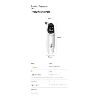 Pet Thermometer Gun - Non-Contact Infrared for Cats & Dogs, Fast & Accurate Fever Check (1-Second Reading, LED Display)