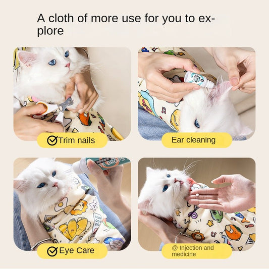 Self-Adhesive Cat Restraint Wrap - Multi-Use Grooming Blanket for Nail Trimming, Bathing & Vet Visits