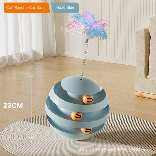 Self-Playing Cat Toy Ball with Teaser Wand - Unbreakable Tumbler Toy for Bored Cats | Bite-Proof & Scratch-Resistant