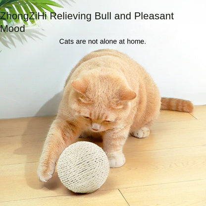 Big Size 10cm】Sisal Cat Ball Toy - Chirping Sound   Chew-Proof Teeth Cleaning | Fun Boredom Relief for Cats