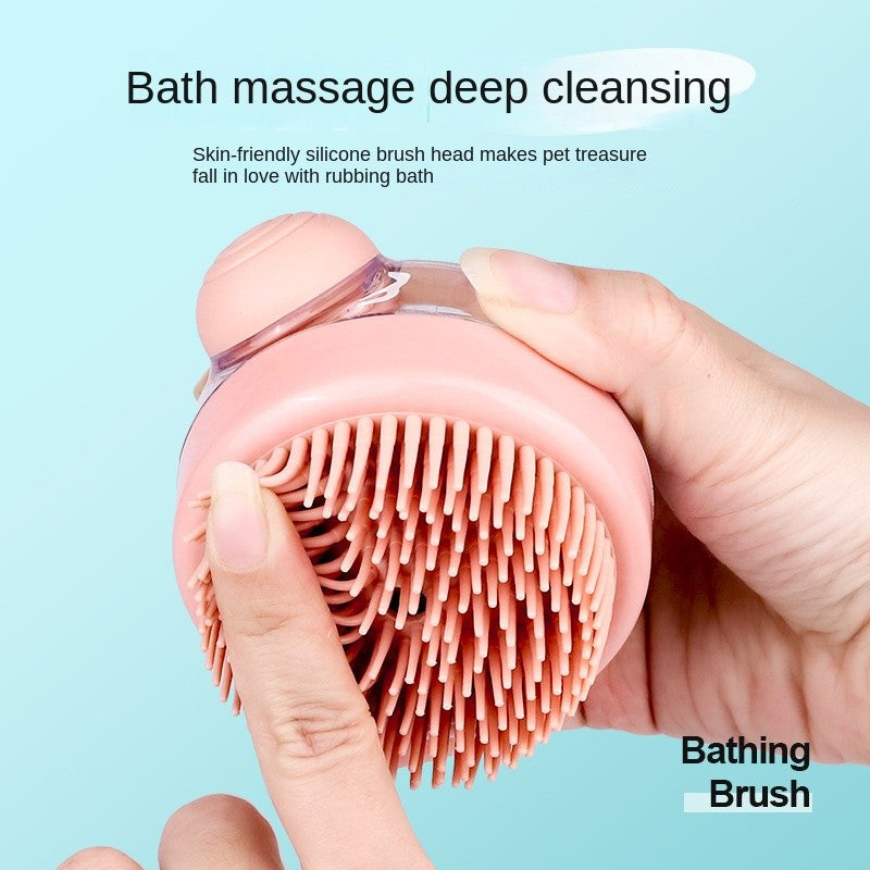 2-in-1 Pet Bath Brush - Refillable Silicone Massage Glove & Shampoo Dispenser | Gentle Cleaning for Cats & Dogs
