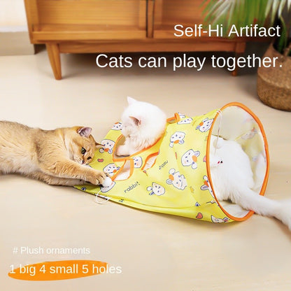 Crinkle Paper Cat Tunnel - Foldable Play Tube with Interactive Toys (Self-Entertainment)