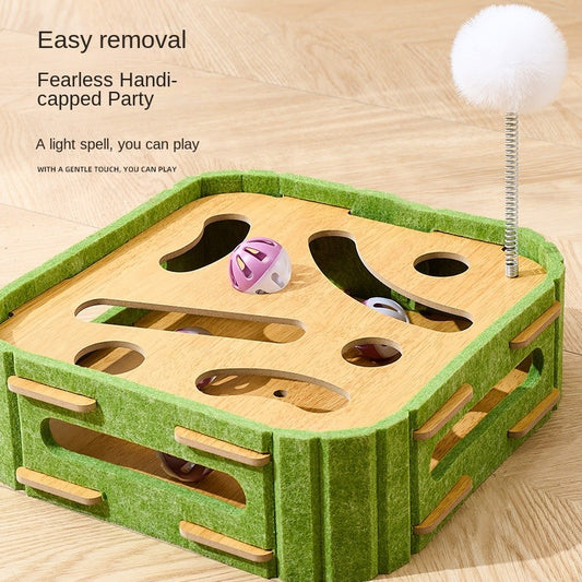 Self-Entertaining Cat Toy Set - Interactive Puzzle Box with Rotating Teaser & Scratch Holes | Boredom Relief for Kittens