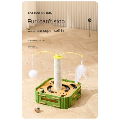 Self-Entertaining Cat Toy Set - Interactive Puzzle Box with Rotating Teaser & Scratch Holes | Boredom Relief for Kittens