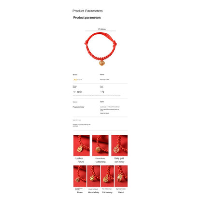 Lucky Red Pet Collar - Handmade Chinese New Year Necklace for Cats & Dogs, Adjustable Braided Rope with Gold Charm