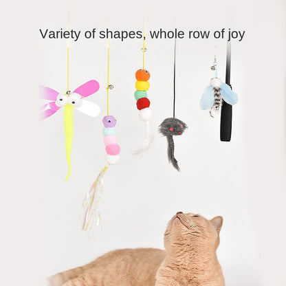 Hanging Cat Toy-By Hook Elastic Rope with Feather & Mouse Teaser | Self-Play Fun for Indoor Cats