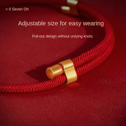 Chinese New Year Pet Collar - Lucky Longevity Lock Necklace for Dogs & Cats, Adjustable Red Rope with Gold Beads