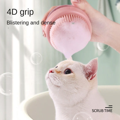2-in-1 Pet Bath Brush - Refillable Silicone Massage Glove & Shampoo Dispenser | Gentle Cleaning for Cats & Dogs