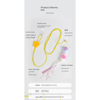 Hanging Cat Toy-By Hook Elastic Rope with Feather & Mouse Teaser | Self-Play Fun for Indoor Cats