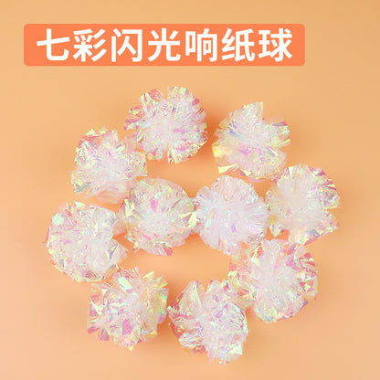 Crinkle Paper Cat Toys Set - Colorful & Sound-Enriched Balls   Teaser Wand for Kittens, Durable & Chew-Proof