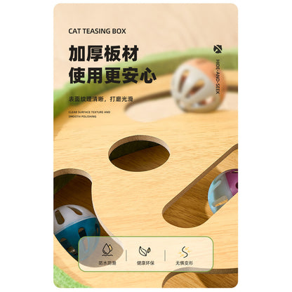 Self-Entertaining Cat Toy Set - Interactive Puzzle Box with Rotating Teaser & Scratch Holes | Boredom Relief for Kittens
