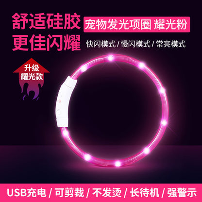 Refillable LED Pet Collar - Glowing Safety Necklace for Dogs & Cats, USB Charging, 10 Color Modes, Adjustable