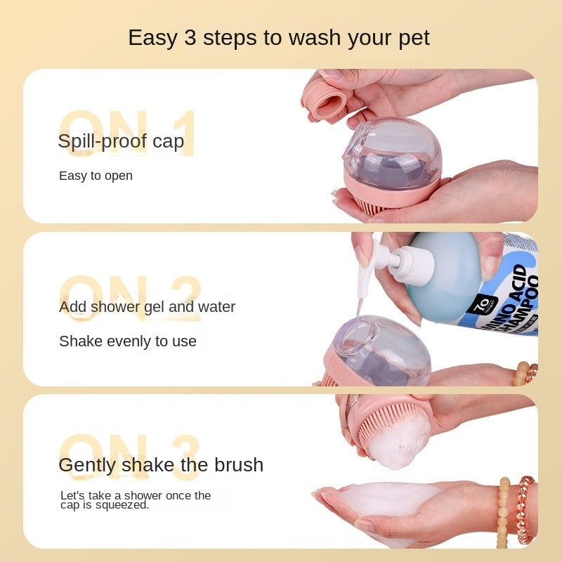 2-in-1 Pet Bath Brush - Refillable Silicone Massage Glove & Shampoo Dispenser | Gentle Cleaning for Cats & Dogs