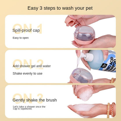 2-in-1 Pet Bath Brush - Refillable Silicone Massage Glove & Shampoo Dispenser | Gentle Cleaning for Cats & Dogs