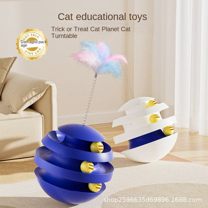 Self-Playing Cat Toy Ball with Teaser Wand - Unbreakable Tumbler Toy for Bored Cats | Bite-Proof & Scratch-Resistant