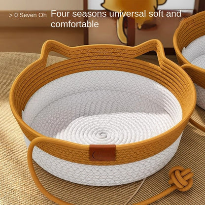 Rattan Cat Bed - Winter Warm Semi-Enclosed Pet House for 4-8kg Cats/Small Dogs