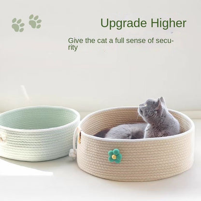 Breathable Cotton Cat Bed - Summer & All-Season Woven House for Multi-Cat Homes