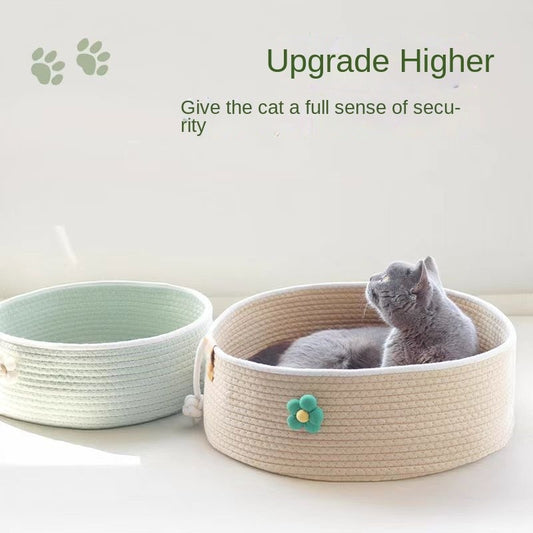 Breathable Cotton Cat Bed - Summer & All-Season Woven House for Multi-Cat Homes