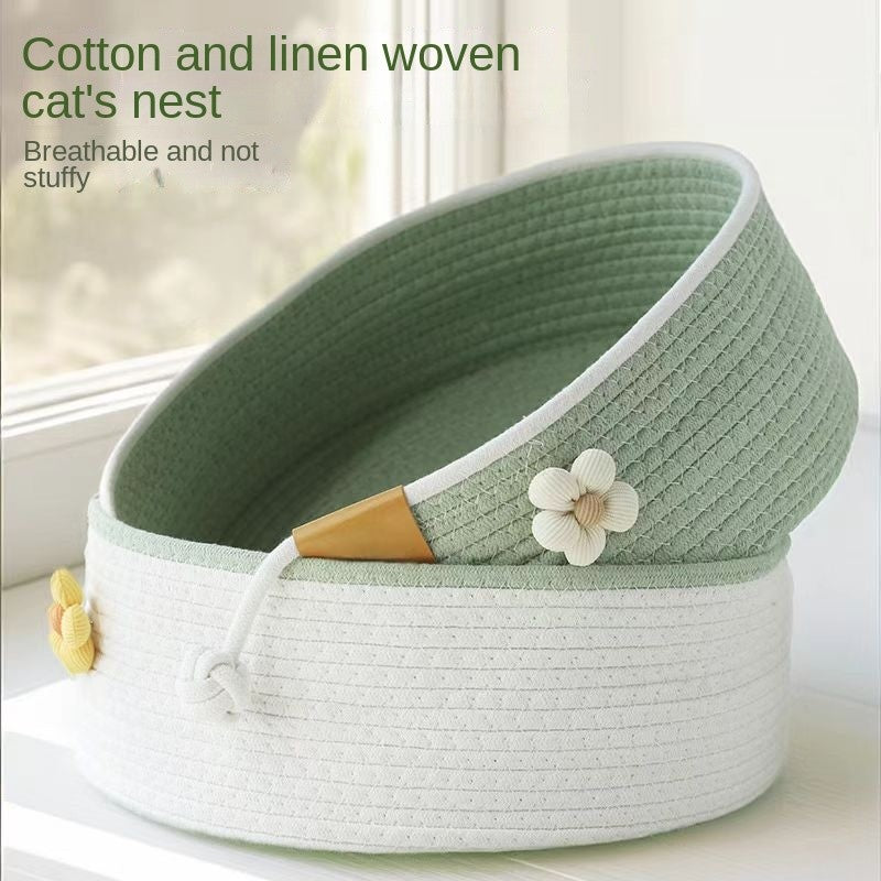 Breathable Cotton Cat Bed - Summer & All-Season Woven House for Multi-Cat Homes