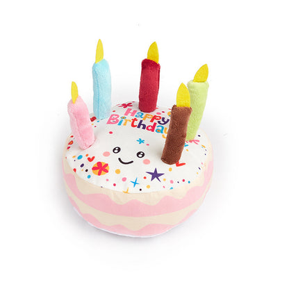 Dog Birthday Cake Toy - Plush Squeaky Chew Toy for Puppy Parties & Teething Relief