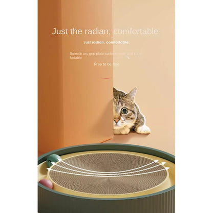 Heavy-Duty 45CM with 4 Free Toys (Bell Ball, Mint Ball, Light-Up Ball & Catnip)2-in-1 Cat Scratching Bed with Ball