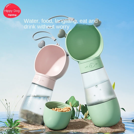 Heat-Resistant Portable Dog Water Bottle - Leakproof Travel Cup for Walking & Outdoor（350ml+200ml Water & Food Feeder）