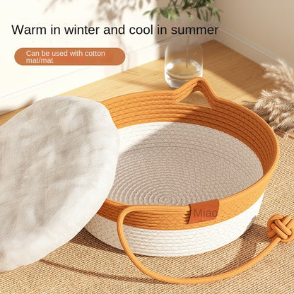 Rattan Cat Bed - Winter Warm Semi-Enclosed Pet House for 4-8kg Cats/Small Dogs