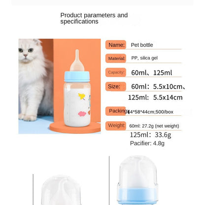 125ml Pet Nursing Bottle - Newborn Kitten/Puppy Feeder with Silicone Nipple for Milk & Water