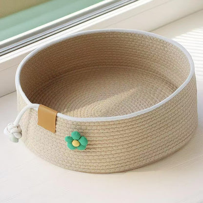 Breathable Cotton Cat Bed - Summer & All-Season Woven House for Multi-Cat Homes