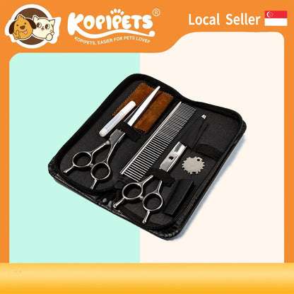 Professional Dog Grooming Scissors Set - Stainless Steel Round Tip & Thinning Shears
