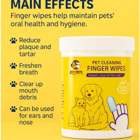 Kopipets Pet Finger Wet Wipes – 50pcs | Gentle Tooth & Ear Wipes for Dogs and Cats | Natural Plant