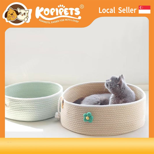 Breathable Cotton Cat Bed - Summer & All-Season Woven House for Multi-Cat Homes