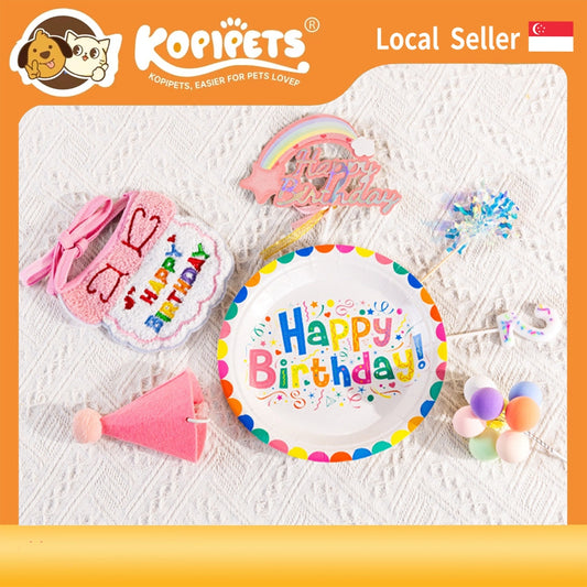 Pet Birthday Party Set - Cat & Dog Birthday Hat & Bib Outfit | Cute Party Accessories for Puppy/Kitten Celebration
