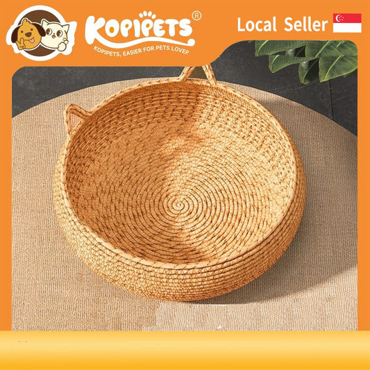 Rattan Cat Bed - Winter Warm Semi-Enclosed Pet House for 4-8kg Cats/Small Dogs