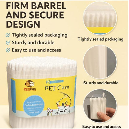 Kopipets Essential Oil/Bulb Tip 200Pcs Pet Cotton Swabs Bulb Tip Gentle Ear&Eye Care for Cats & Dogs