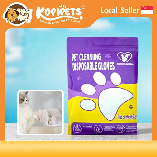 Kopipets Pet Disposable Grooming Mitts Gloves (2pcs) No-Rinse Bath Wipes Cat&Dog&Rabbit Odor Control