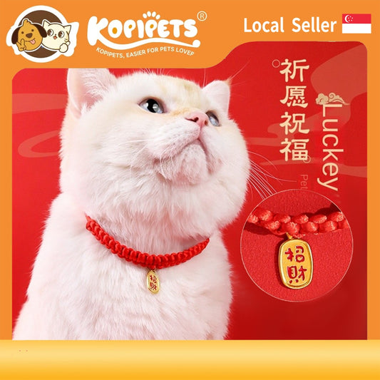 Lucky Red Pet Collar - Handmade Chinese New Year Necklace for Cats & Dogs, Adjustable Braided Rope with Gold Charm
