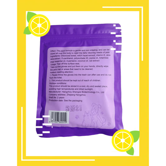 Kopipets Pet Disposable Grooming Mitts Gloves (2pcs) No-Rinse Bath Wipes Cat&Dog&Rabbit Odor Control