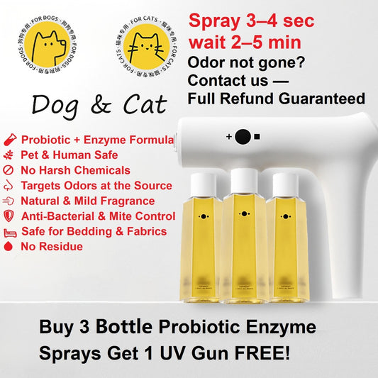 Kopipets 100% Pet-Safe Probiotic Enzyme Spray + Free UV Gun Neutralizes Odor Urine Odor Remover