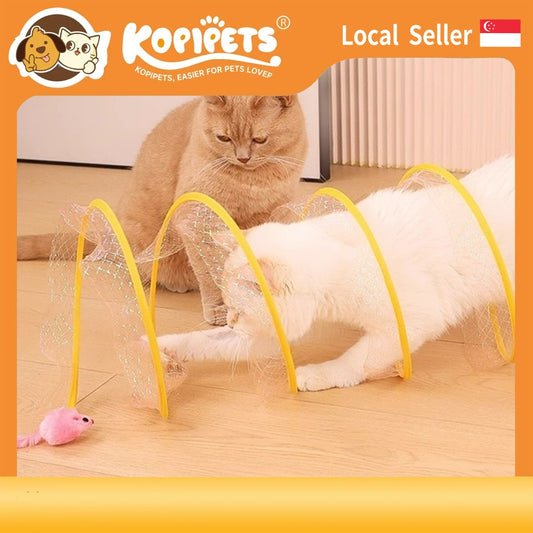 Foldable S-Shape Cat Tunnel Toy - 8-Way Interactive Play Tube with Steel Wire Frame, Self-Entertaining for Indoor Cats