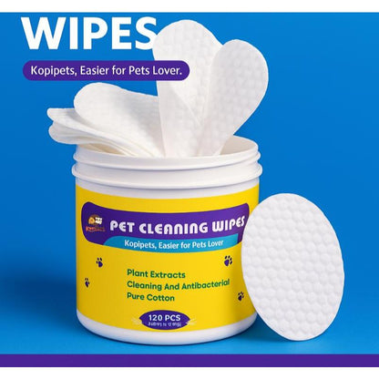 Kopipets Pet Eye Wet Wipes 120pcs – Plant Extracts, Antibacterial, Gentle Formula for Dogs & Cats