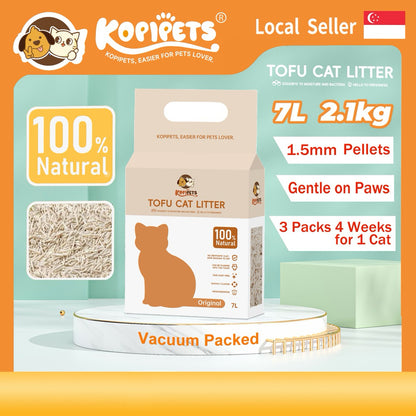 Kopipets BUNDLE OF 7 SG No.1 Safest 100% Natural Tofu Cat Litter 7L(2.1kg) 1.5mm Soya Hypoallergenic