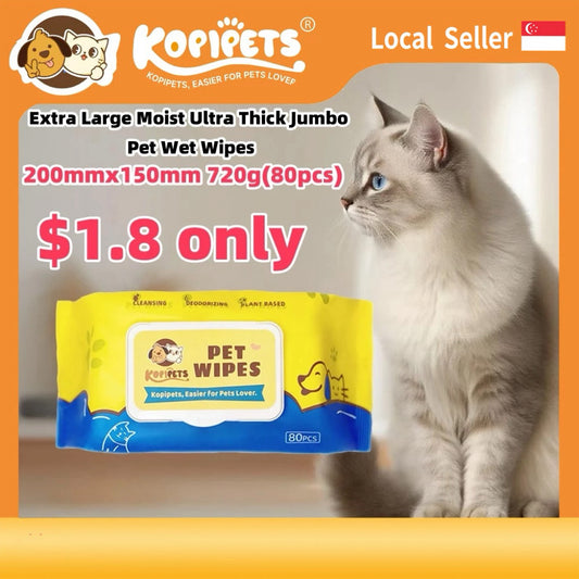 Kopipets Local Seller Jumbo Pet Wet Wipes 200×150mm 720g Extra Thick Alcohol-Free Moist & Gentle