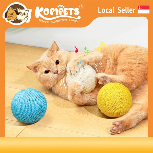 Big Size 10cm】Sisal Cat Ball Toy - Chirping Sound   Chew-Proof Teeth Cleaning | Fun Boredom Relief for Cats