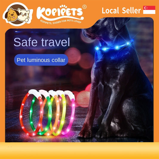 Refillable LED Pet Collar - Glowing Safety Necklace for Dogs & Cats, USB Charging, 10 Color Modes, Adjustable