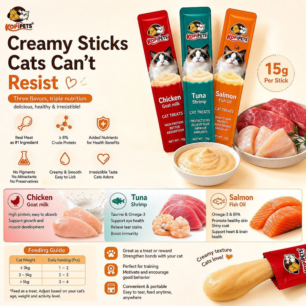 Kopipets 120pcs Creamy Cat Treats Cats Love It Tuna Salmon Chicken High Protein Halal Certified
