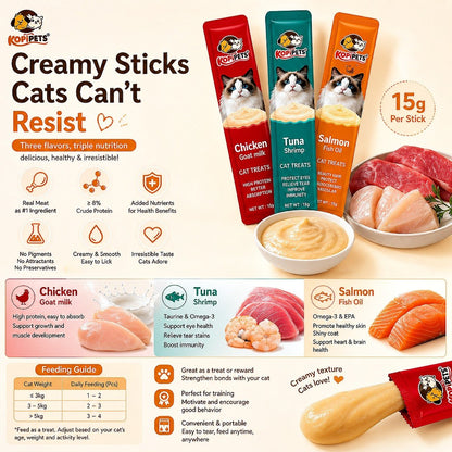 Kopipets 120pcs Creamy Cat Treats Cats Love It Tuna Salmon Chicken High Protein Halal Certified