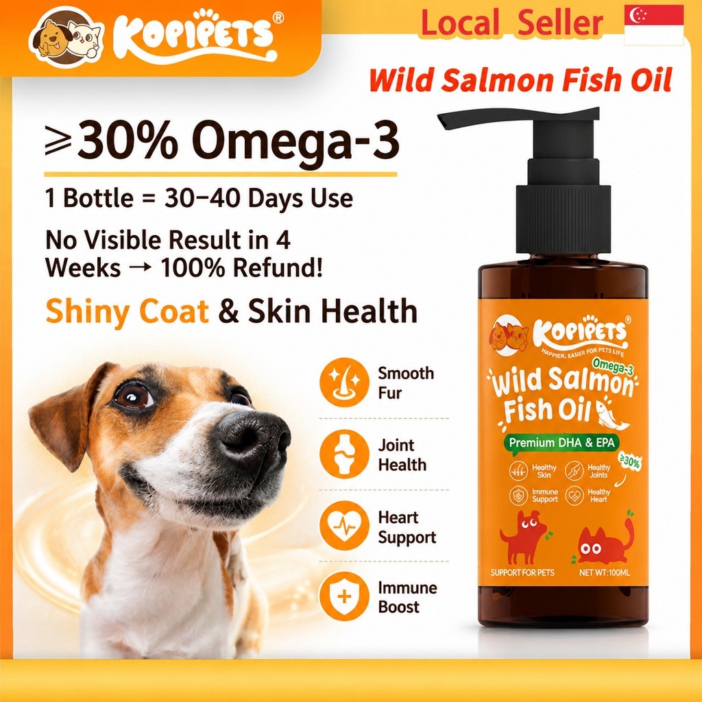 Kopipets Wild Salmon Fish Oil for Cats & Dogs | Shiny Coat Skin reduce shedding High Omega-3 Pet Fish Oil