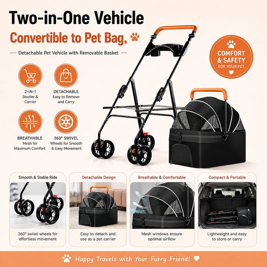 Kopipets 3-in-1 Foldable Pet Stroller